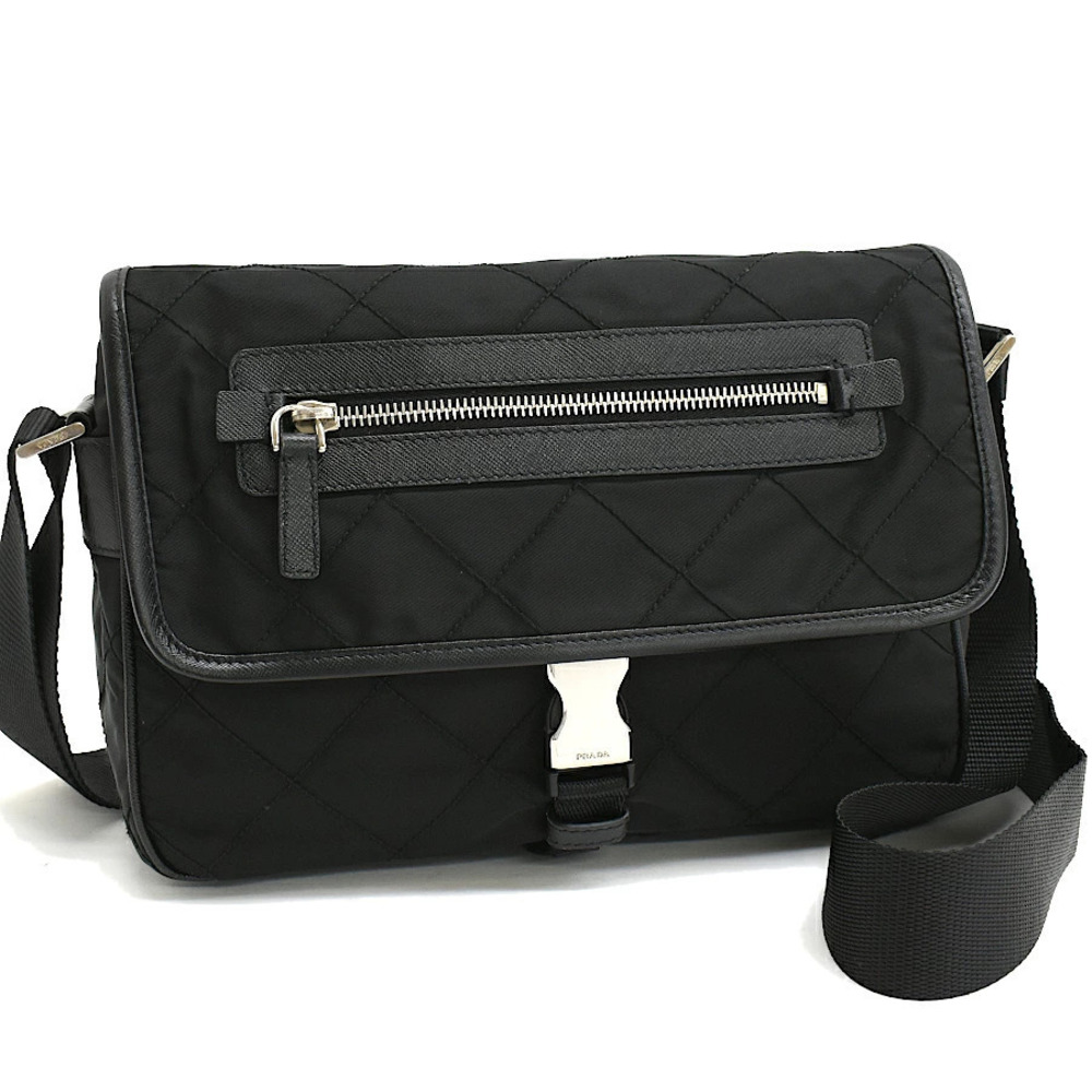 Prada Tessuto Crossbody Bag IMPUNTURATO CITY Quilted Nero Black Triangle Plate